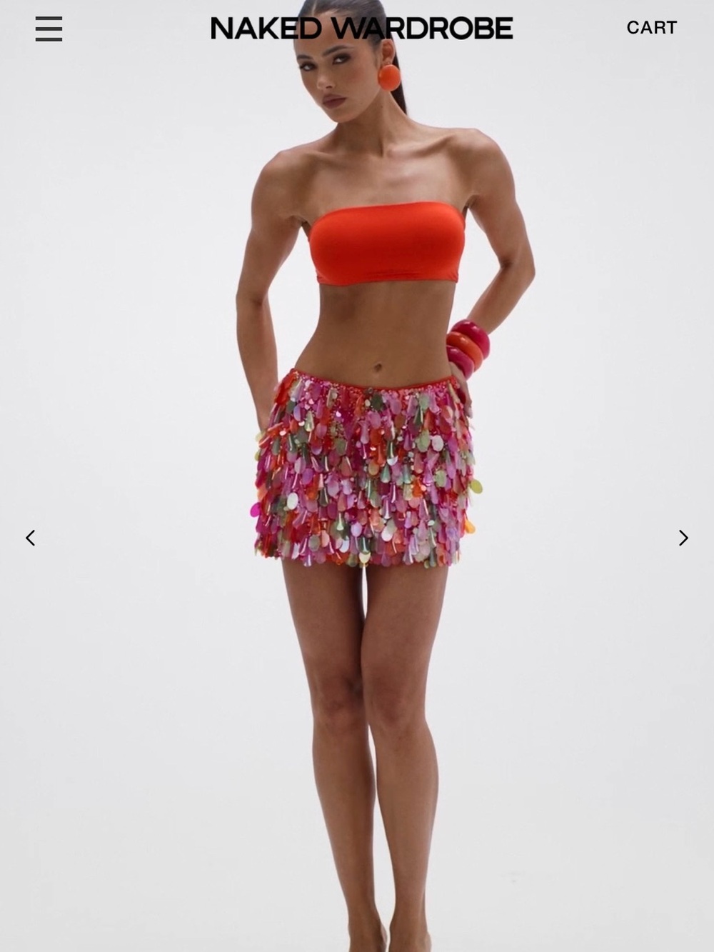 naked wardrobe Multicolor Sequin Mini Skirt in Coral Accents